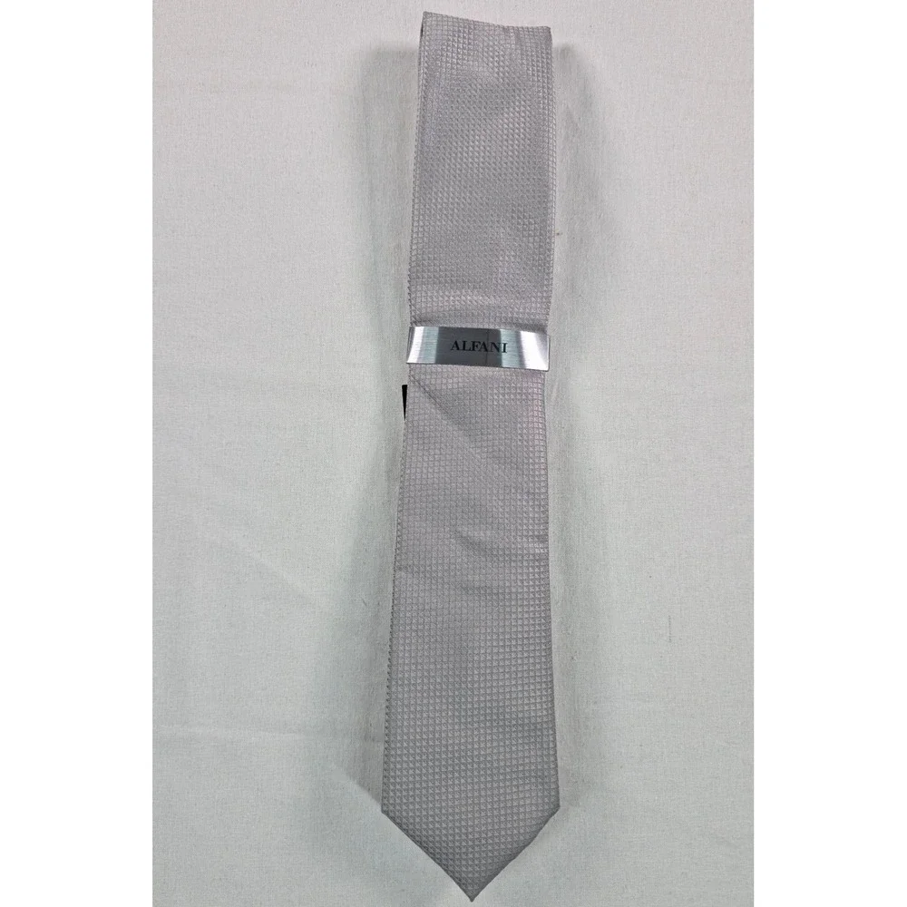 Alfani Mens Tie One Size Silver Windhill Solid Textured Necktie Quiet Luxury NWT